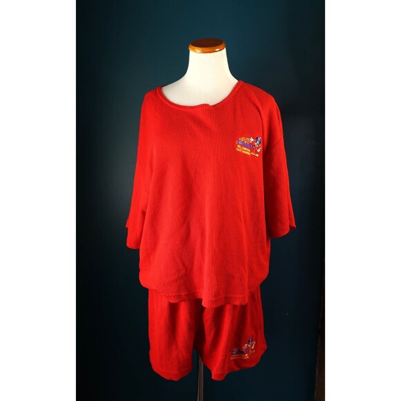Vintage Disney Y2K Millennium Cast Member Red Thermal 2 Piece Pajama Set XXL - Picture 12 of 16